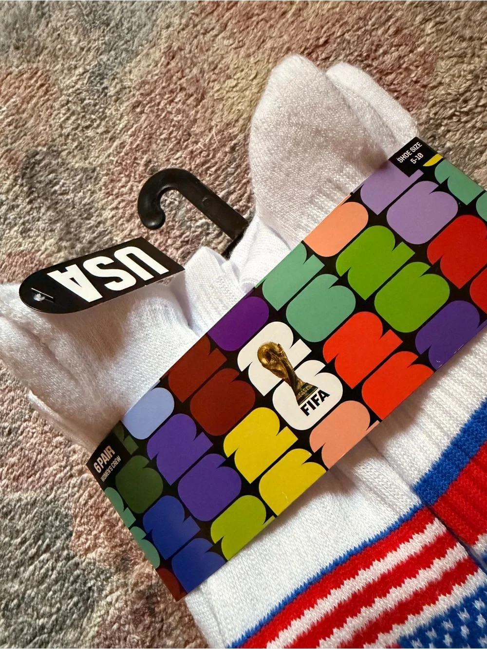 USA Fifa Soccer Crew Socks - White with Red & Blue Accents
